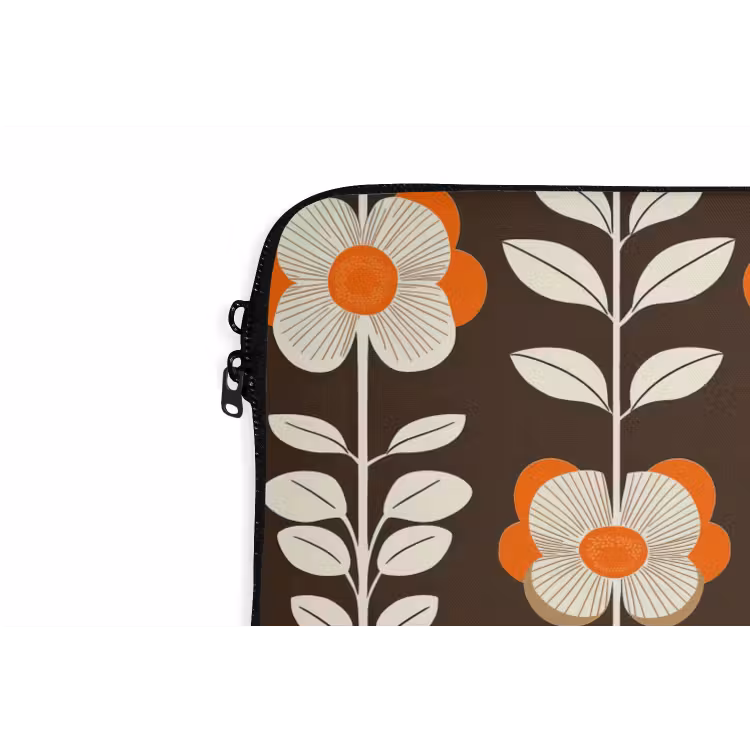 Bloemen - Retro - Bruin laptophoes neopreen klein 279 -detail