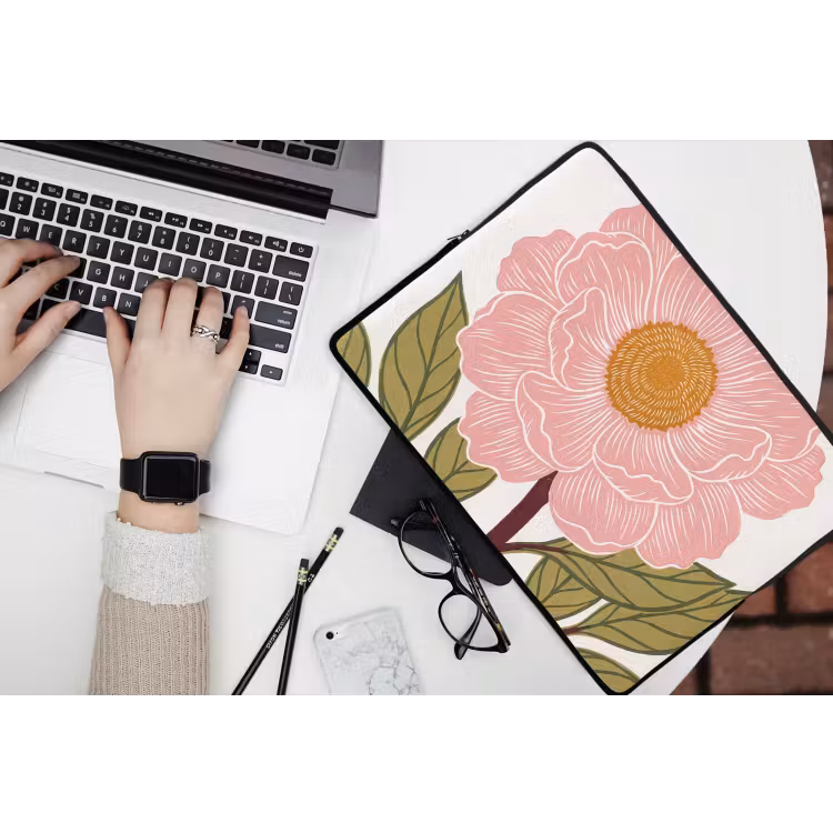 Laptop hülle - Blumen – Rosa – Illustration - Bloemen - Roze - Illustratie laptophoes neopreen klein
