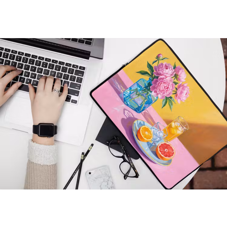 Laptop hülle - Blumen – Rosa – Modern - Bloemen - Roze - Modern laptophoes neopreen klein