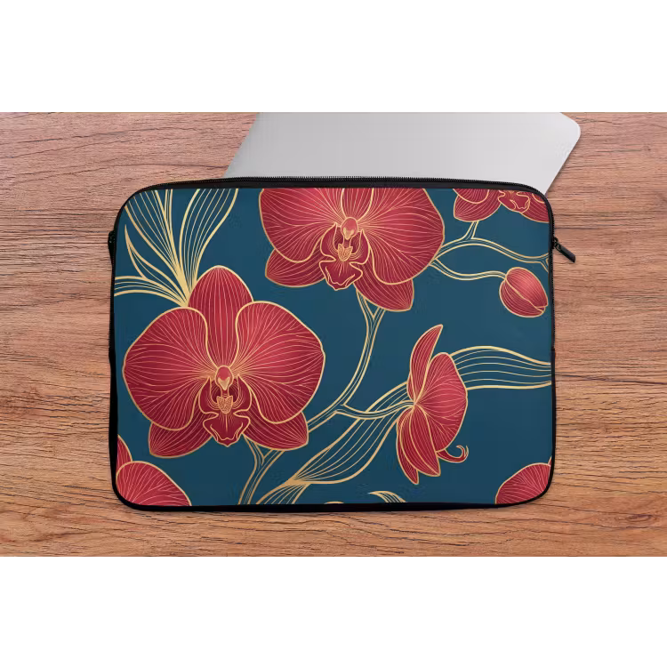 Laptop hülle - Blumen – Rot – Gold - Bloemen - Rood - Goud laptophoes neopreen klein