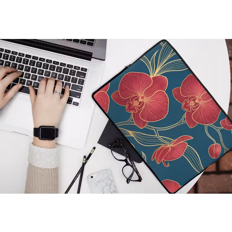 Laptop hülle - Blumen – Rot – Gold - Bloemen - Rood - Goud laptophoes neopreen klein