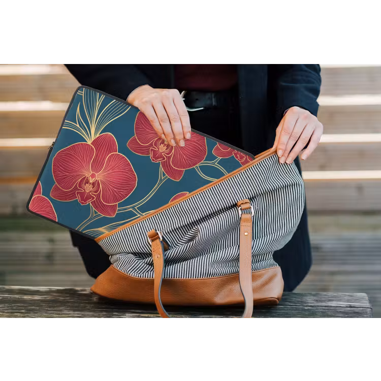 Laptop hülle - Blumen – Rot – Gold - Bloemen - Rood - Goud laptophoes neopreen klein