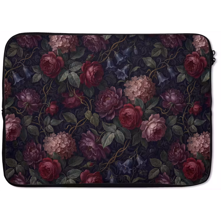 Bloemen - Rood - Klassiek - Donker - Patroon laptophoes neopreen klein -zkaufland3dotto