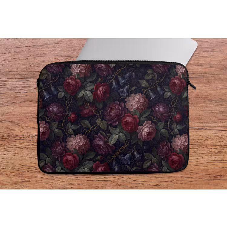 Bloemen - Rood - Klassiek - Donker - Patroon laptophoes neopreen klein -tafel