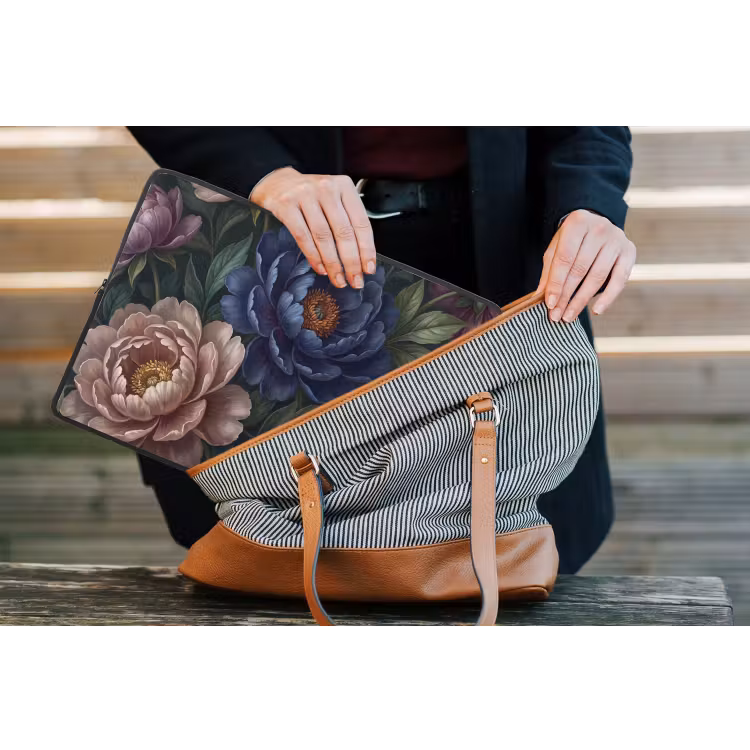 Bloemen - Vlinder - Natuur - Modern - Paars laptophoes neopreen klein -tas