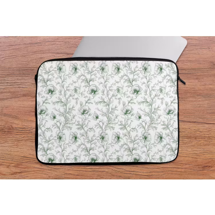 Bloemen - Getekend - Groen laptophoes neopreen klein 279 -tafel