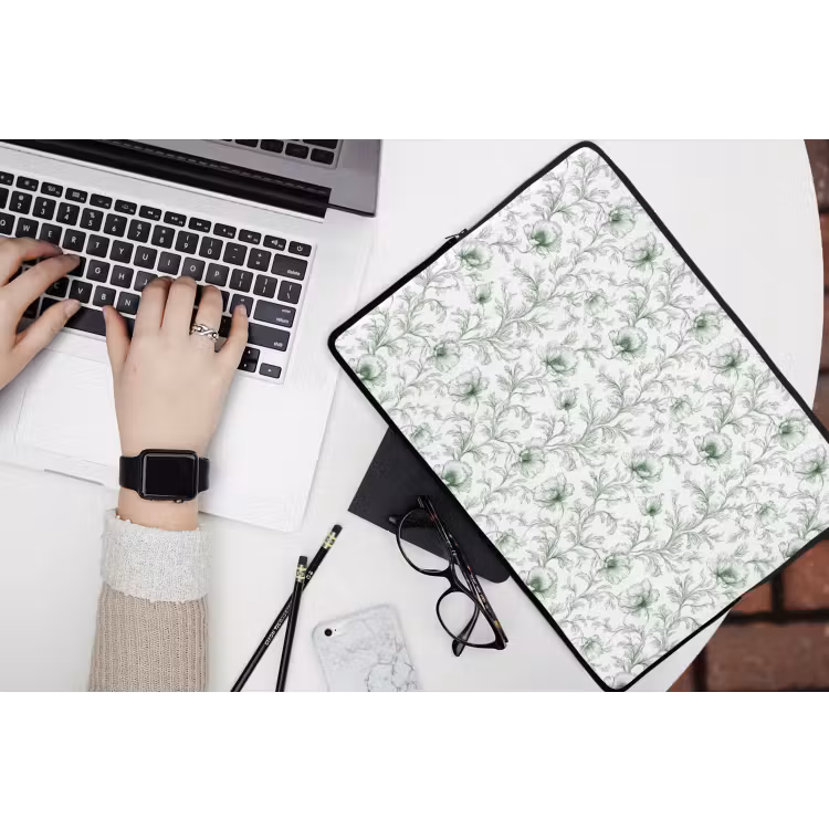 Bloemen - Getekend - Groen laptophoes neopreen klein 279 -bureau