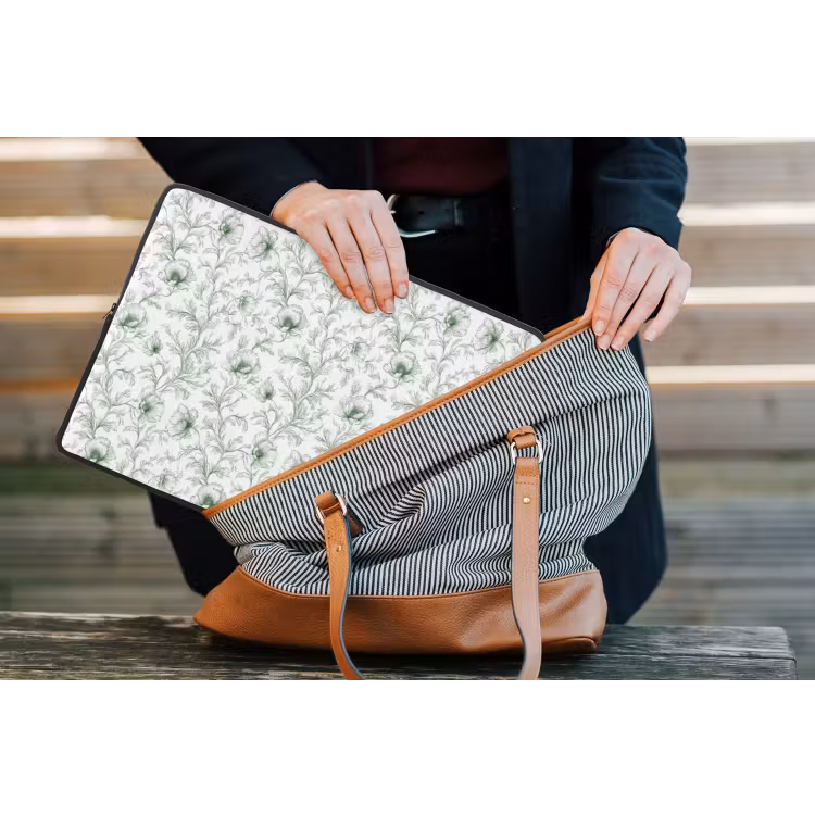 Bloemen - Getekend - Groen laptophoes neopreen klein 279 -tas