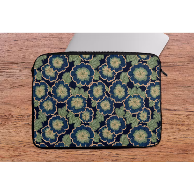 Bloemen - Borduurwerk - Patroon - Blauw - Groen laptophoes neopreen klein 279 -tafel