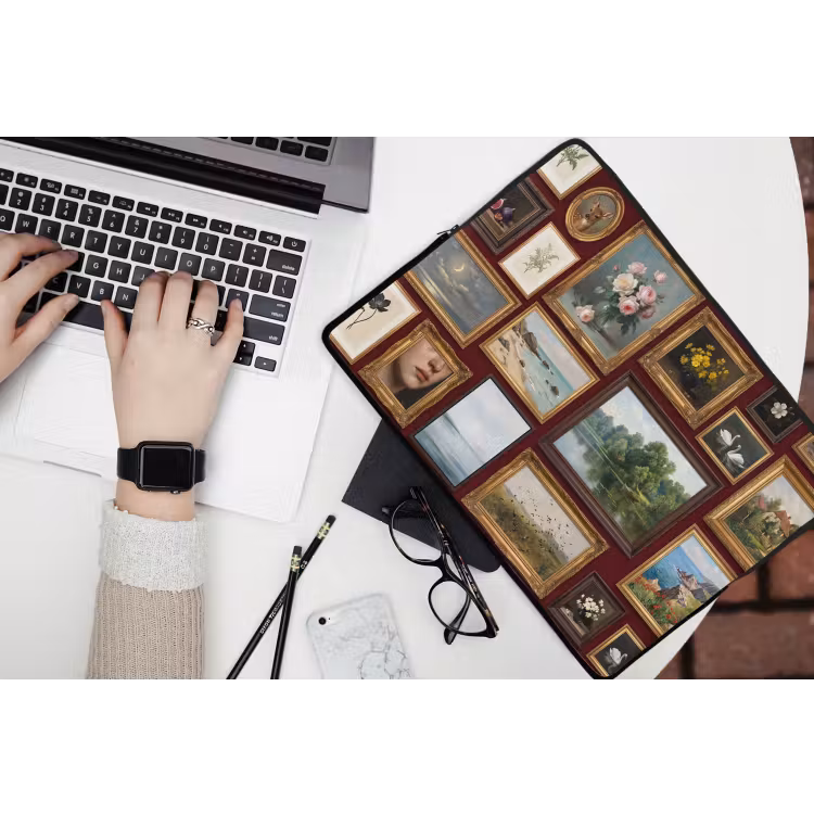 Bloemen - Vaas - Klassiek - Kunst - Rood laptophoes neopreen klein -bureau