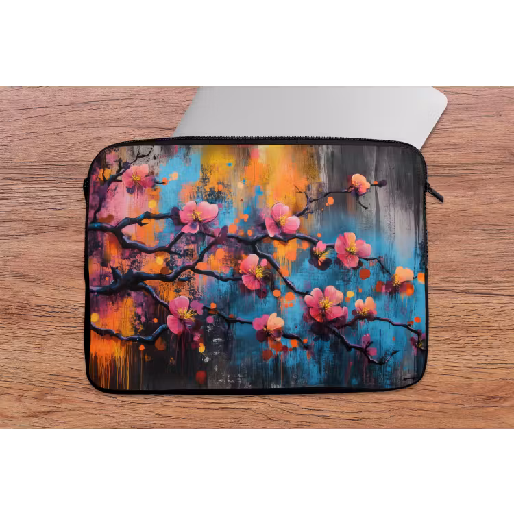 Bloemen - Tak - Abstract - Roze laptophoes neopreen klein -tafel