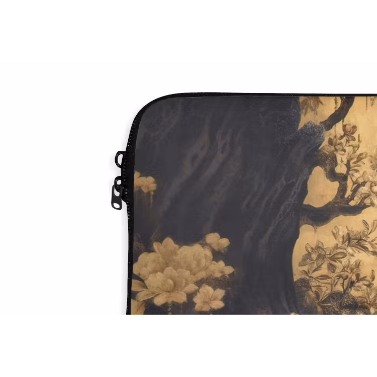 Bloemen - Takken - Goud - Sierlijk laptophoes neopreen klein -detail