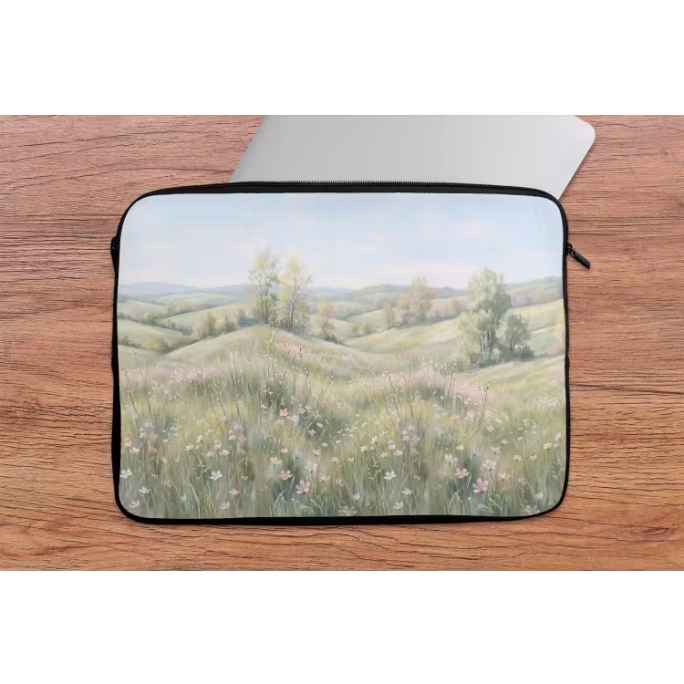 Bloemen veld - Bloemen - Groen laptophoes neopreen klein -tafel