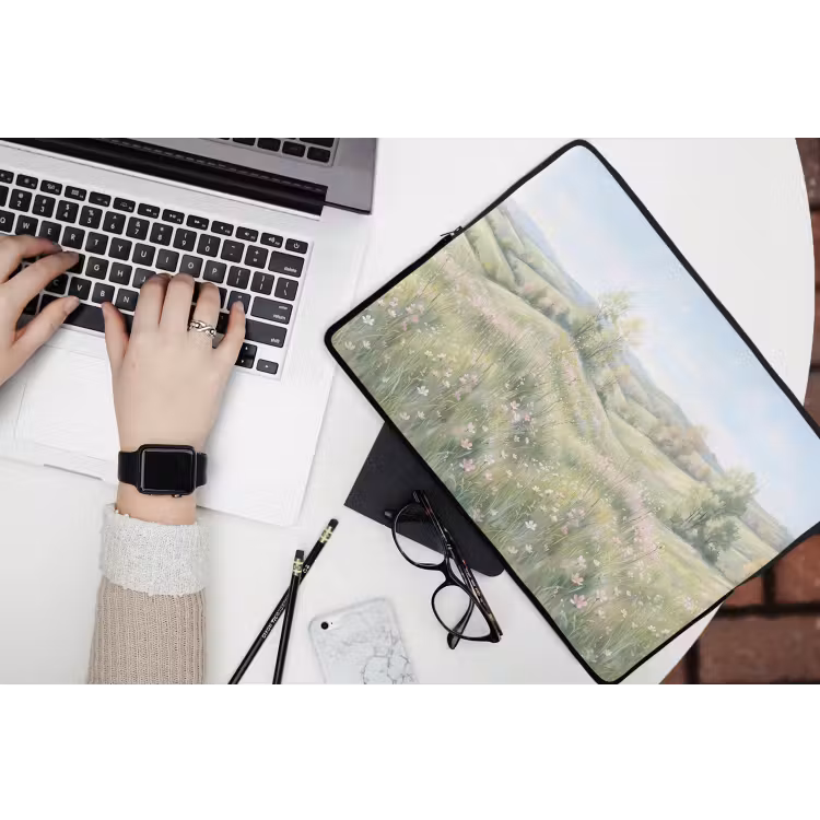 Bloemen veld - Bloemen - Groen laptophoes neopreen klein -bureau