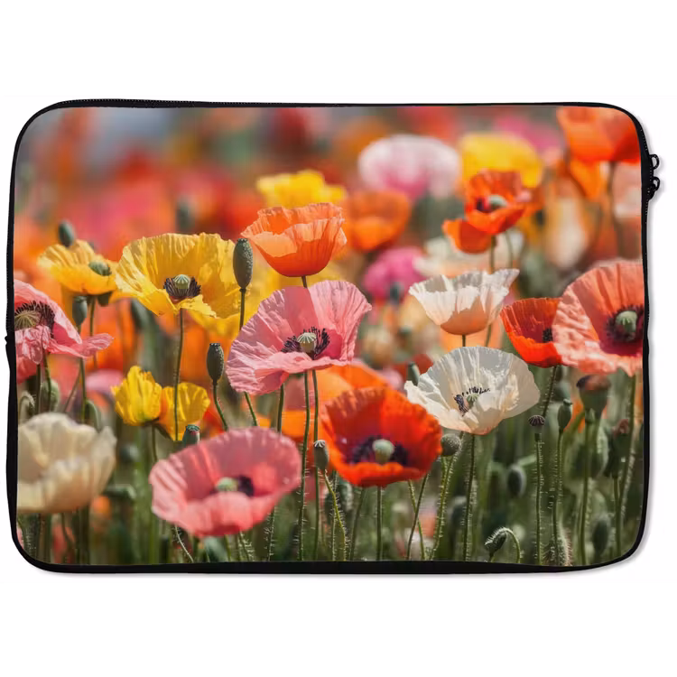 Bloemenveld - Klaprozen - Kleurrijk laptophoes neopreen klein -zkaufland3dotto