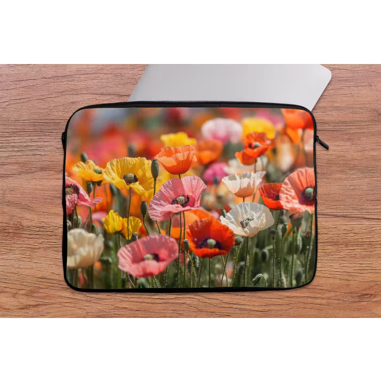 Bloemenveld - Klaprozen - Kleurrijk laptophoes neopreen klein -tafel