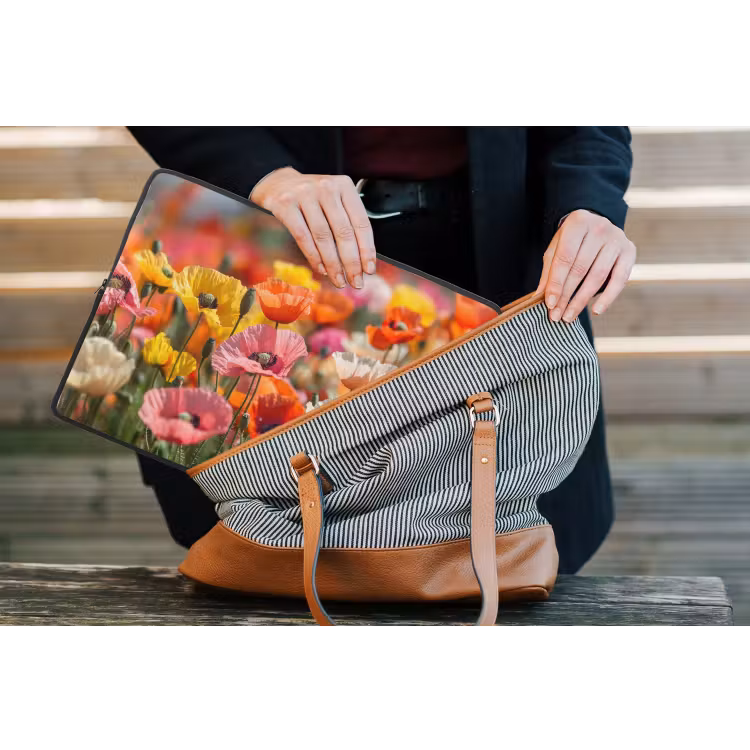 Bloemenveld - Klaprozen - Kleurrijk laptophoes neopreen klein -tas