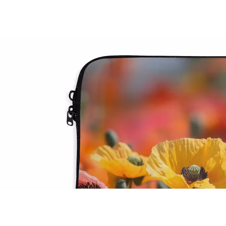 Bloemenveld - Klaprozen - Kleurrijk laptophoes neopreen klein -detail