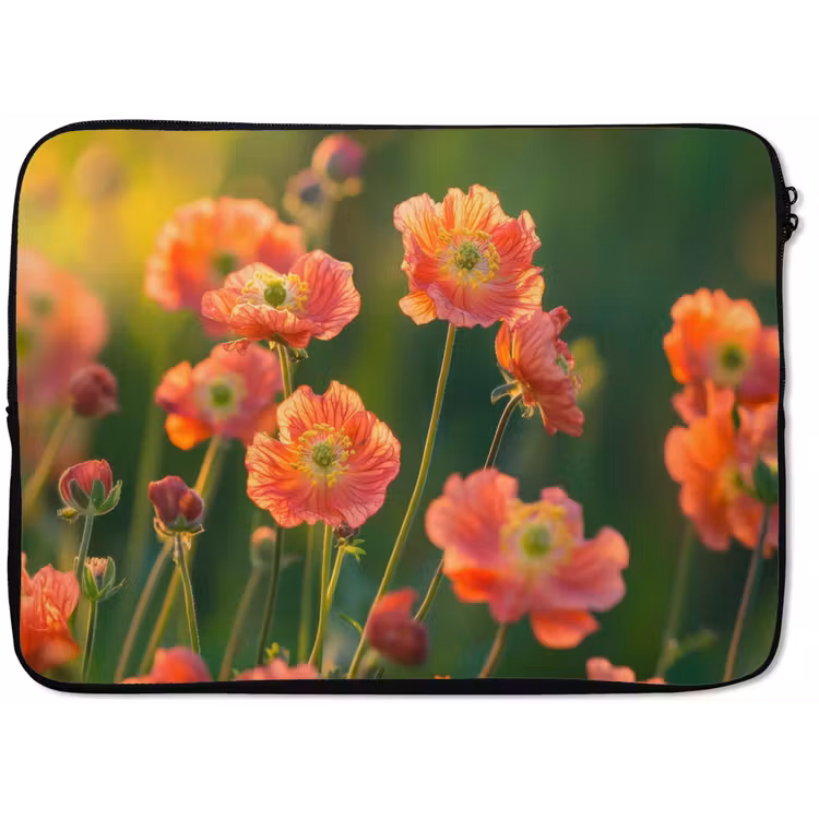 Bloemenveld - Zonnestralen - Oranje laptophoes neopreen klein -zkaufland3dotto