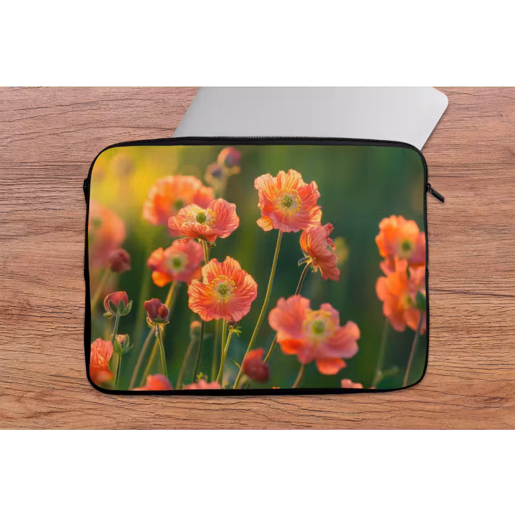 Bloemenveld - Zonnestralen - Oranje laptophoes neopreen klein -tafel