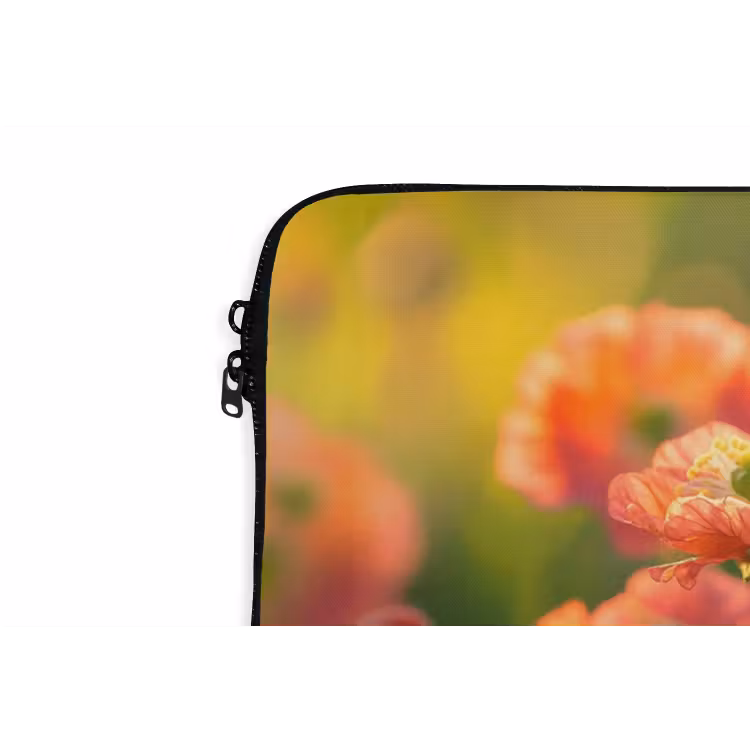 Bloemenveld - Zonnestralen - Oranje laptophoes neopreen klein -detail