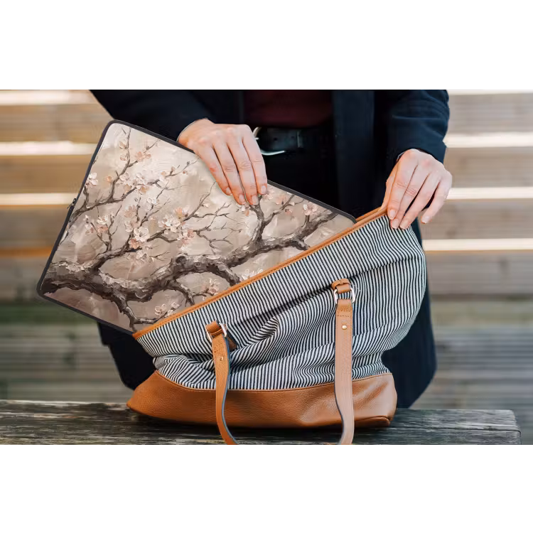 Bloesem - Takken - Schilderij - Beige - Serene laptophoes neopreen klein -tas