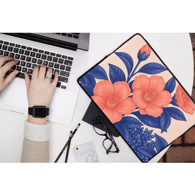 Laptop hülle - Blüten – Blätter – Botanik - Bloemen - Bladeren - Botanisch laptophoes neopreen klein