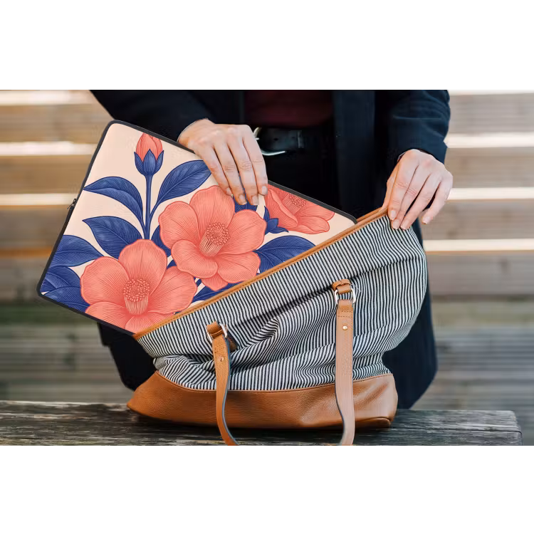 Laptop hülle - Blüten – Blätter – Botanik - Bloemen - Bladeren - Botanisch laptophoes neopreen klein