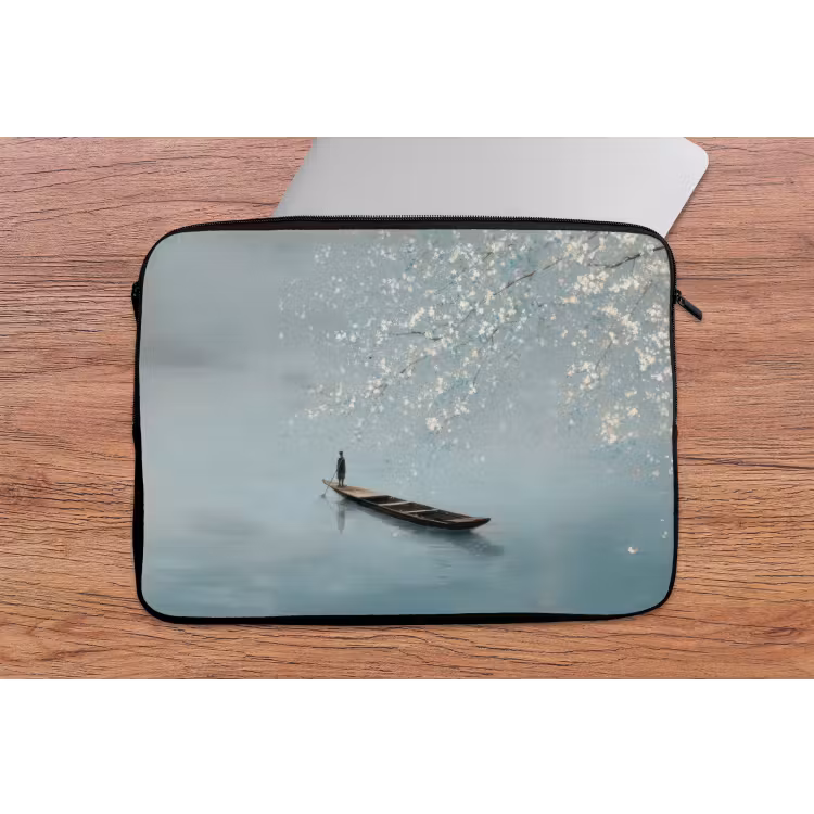 Bloesems - Minimalistisch - Wateroppervlak - Boot laptophoes neopreen klein -tafel