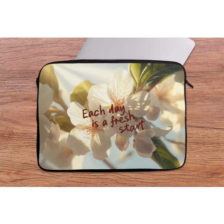 Bloesems - Zonlicht - Quote - Wit laptophoes neopreen klein -tafel