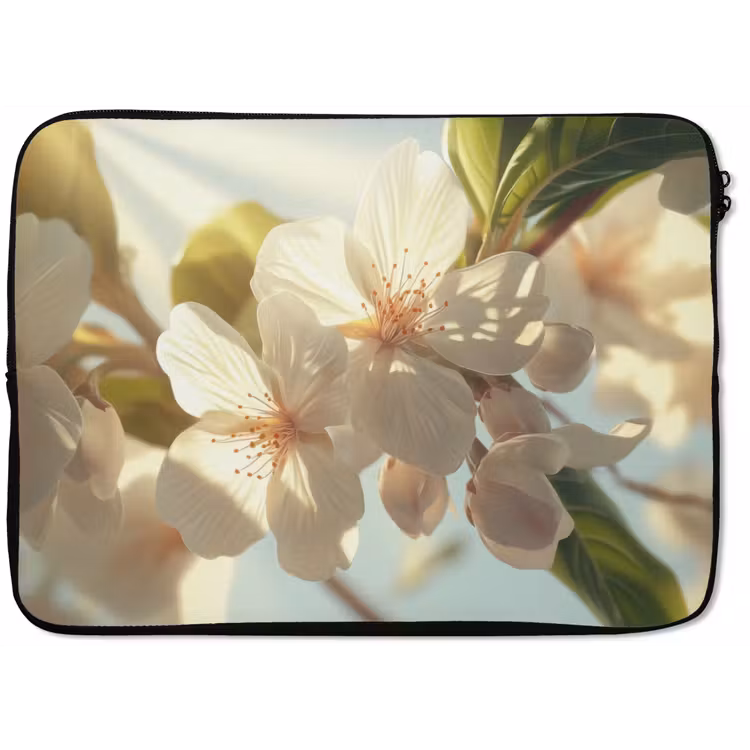 Bloesems - Wit - Zonnestralen - Bloemblaadjes laptophoes neopreen klein -zkaufland3dotto