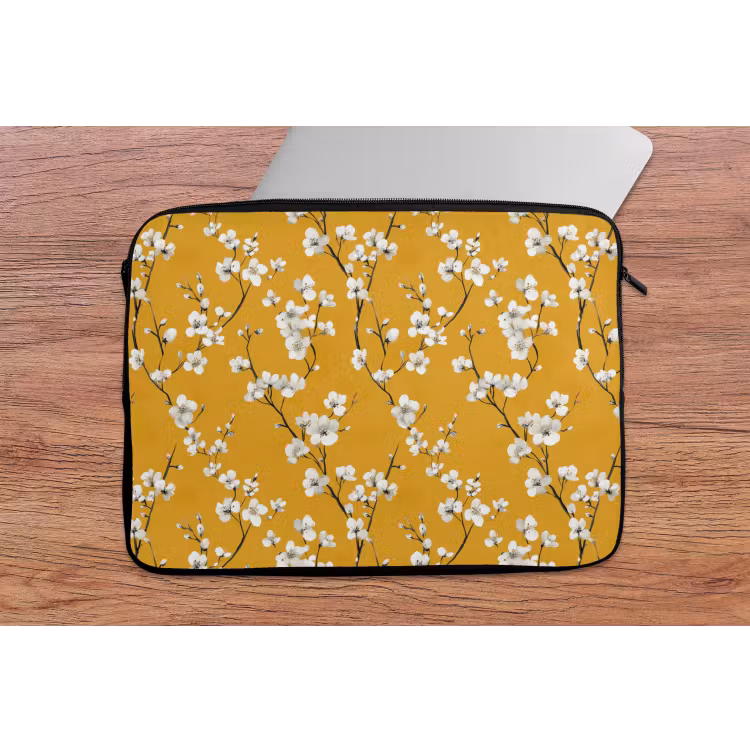 Bloesemtak - Aquarel - Geel laptophoes neopreen klein 279 -tafel
