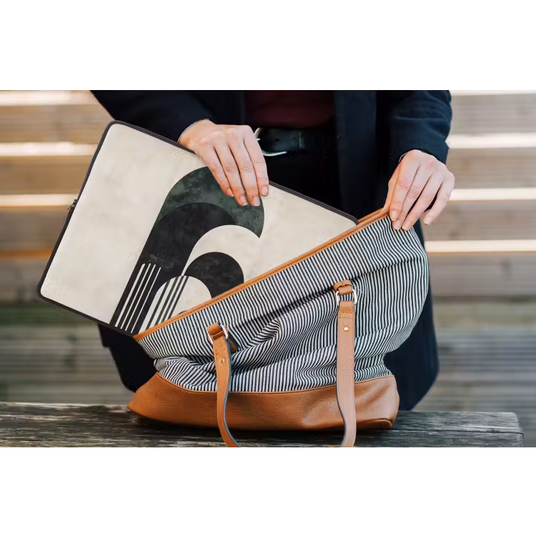 Bogen - Donkergroen - Lijnen laptophoes neopreen klein -tas