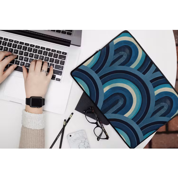 Bogen - Geometrisch - Patroon - Blauw - Retro laptophoes neopreen klein 279 -bureau