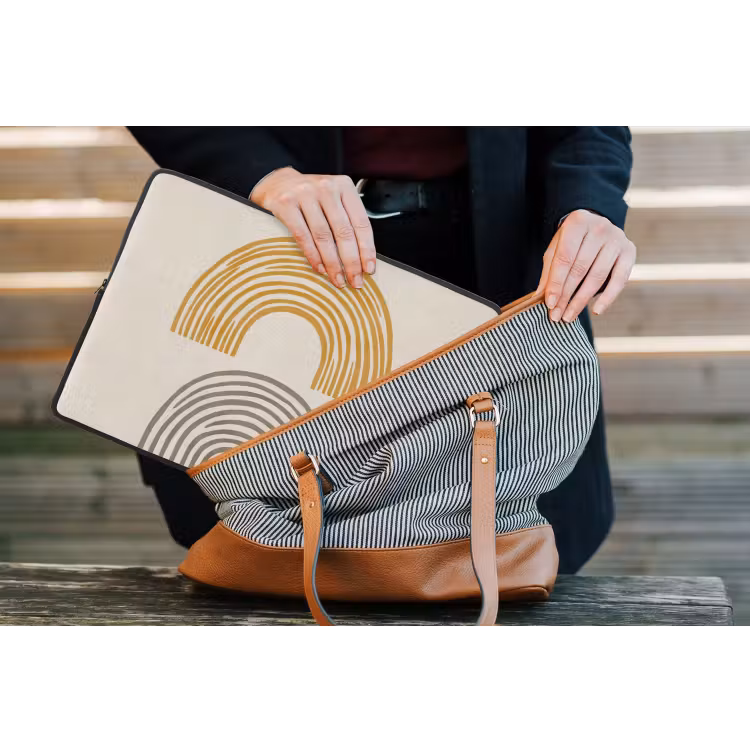 Bogen - Lijnen - Oranje - Minimalistisch laptophoes neopreen klein -tas