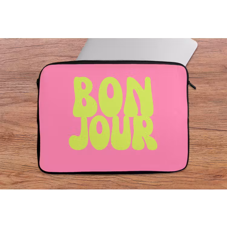Bonjour - Roze - Fel groen laptophoes neopreen klein -tafel