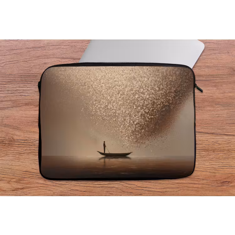 Bootje - Blaadjes - Goud - Water laptophoes neopreen klein -tafel