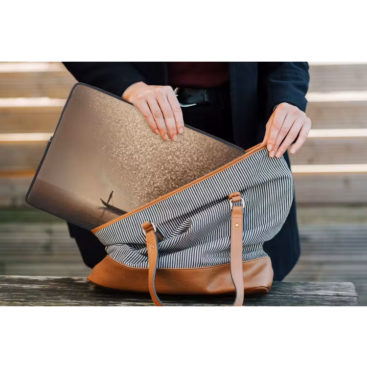 Bootje - Blaadjes - Goud - Water laptophoes neopreen klein -tas