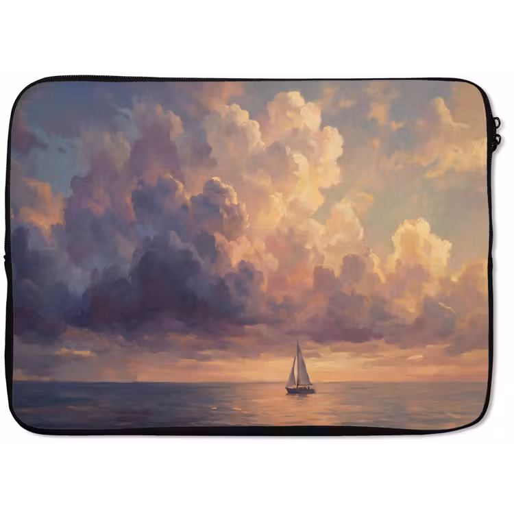 Boot - Zonsondergang - Zee - Natuur - Goud laptophoes neopreen klein -zkaufland3dotto