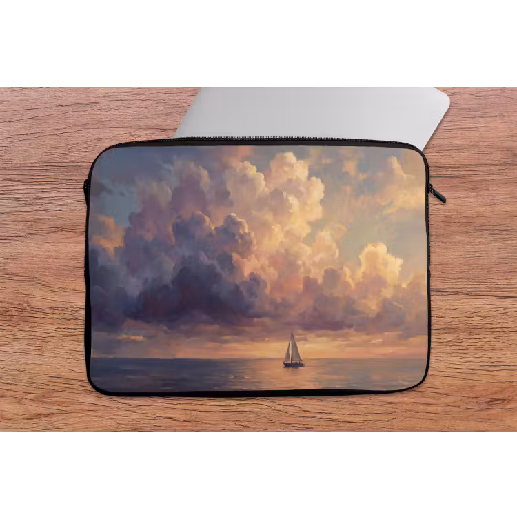 Boot - Zonsondergang - Zee - Natuur - Goud laptophoes neopreen klein -tafel