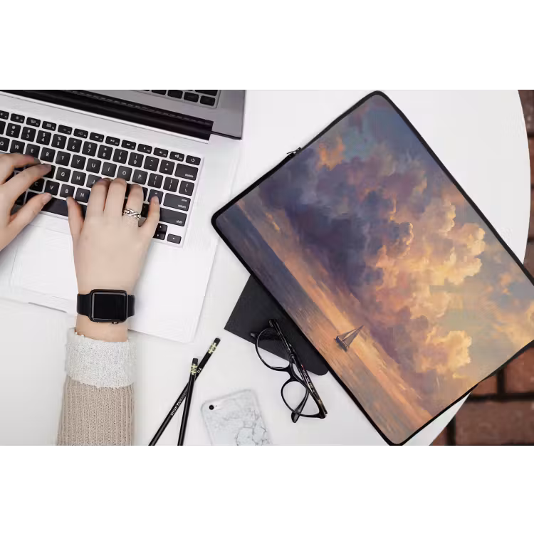 Boot - Zonsondergang - Zee - Natuur - Goud laptophoes neopreen klein -bureau