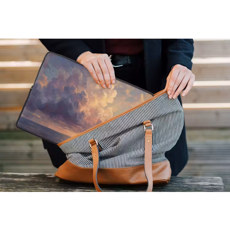 Boot - Zonsondergang - Zee - Natuur - Goud laptophoes neopreen klein -tas