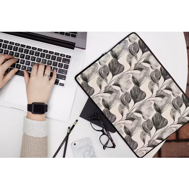 Botanisch - Bladeren - Zwart laptophoes neopreen klein 279 -bureau