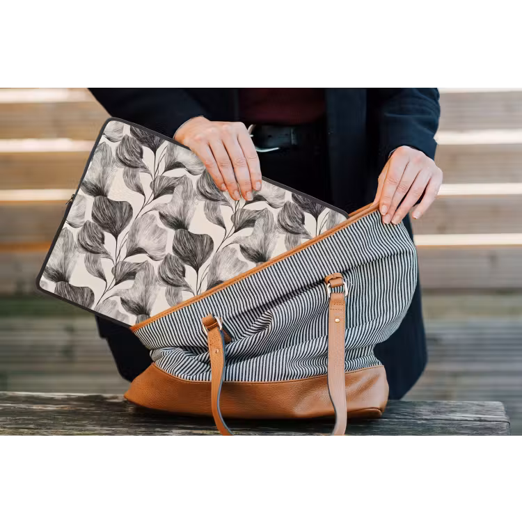 Botanisch - Bladeren - Zwart laptophoes neopreen klein 279 -tas