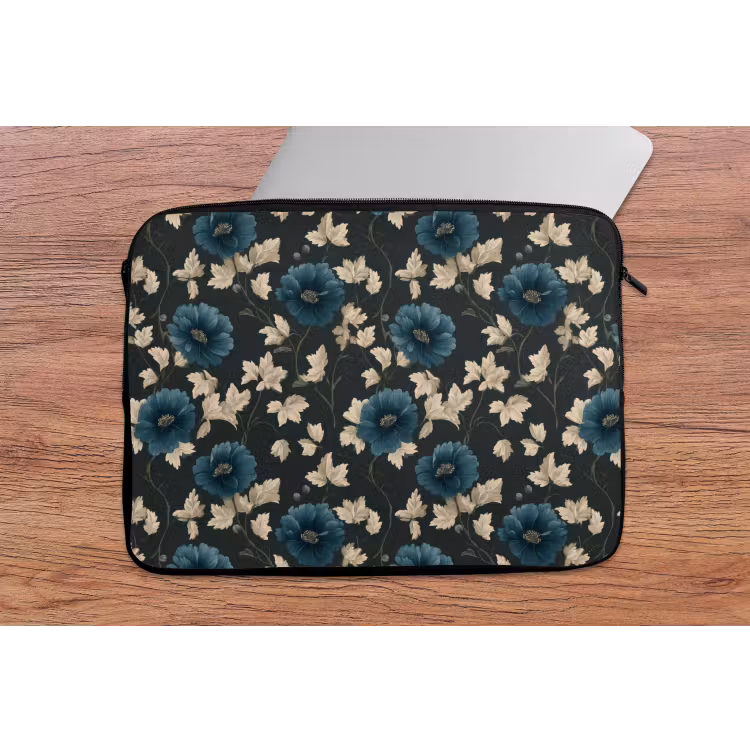 Botanisch - Bloemen - Blauw laptophoes neopreen klein 279 -tafel