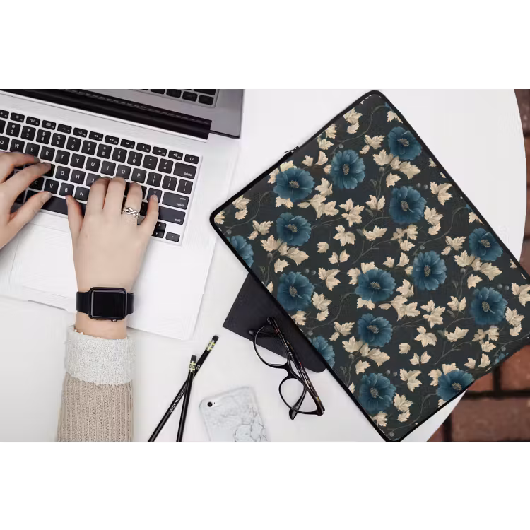 Botanisch - Bloemen - Blauw laptophoes neopreen klein 279 -bureau