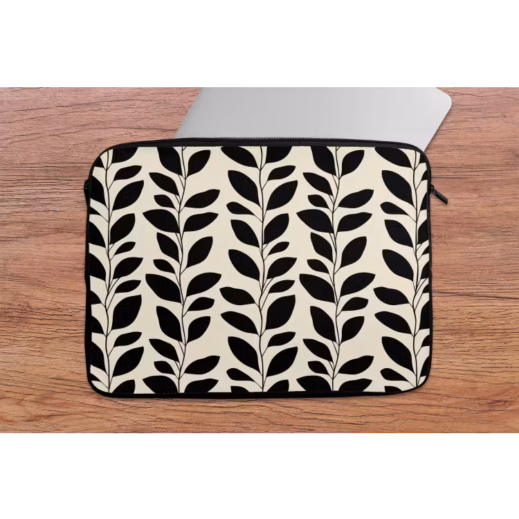 Botanisch - Dessin - Zwart - Beige laptophoes neopreen klein 279 -tafel