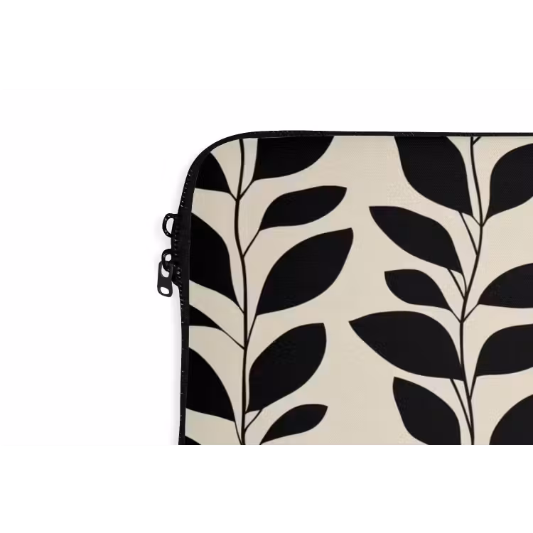 Botanisch - Dessin - Zwart - Beige laptophoes neopreen klein 279 -detail