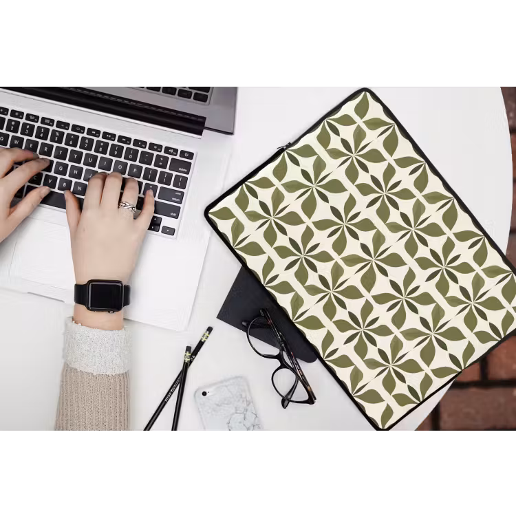 Botanisch - Retro - Groen laptophoes neopreen klein 279 -bureau
