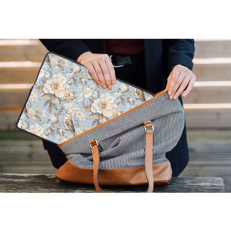 Botanisch - Zangvogel - Blauw laptophoes neopreen klein 279 -tas